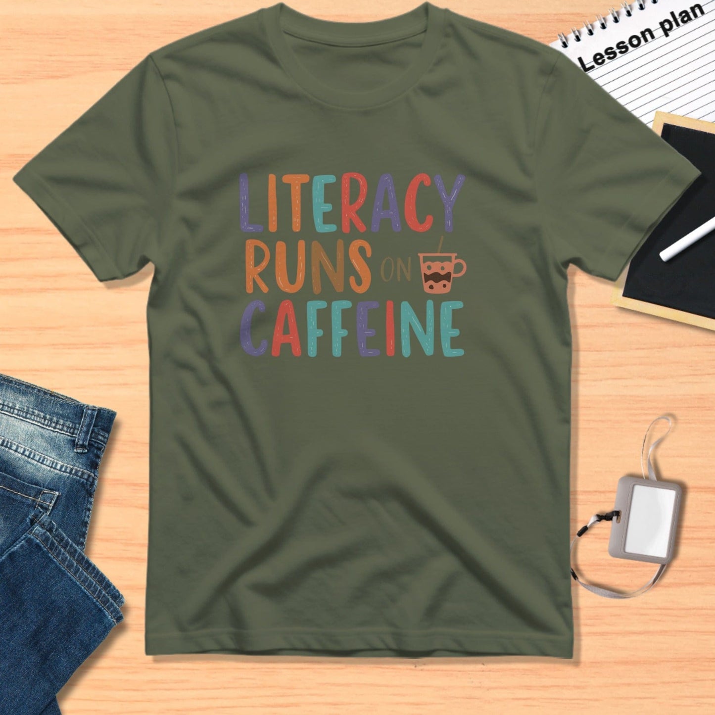 Literacy Runs On Caffeine Graphic Tee Product