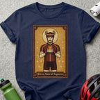 Cyclist with halo holding phone, "Patron Saint of Segments" text.