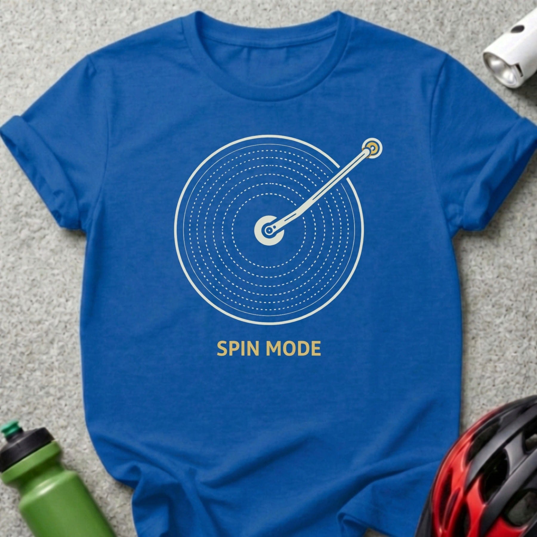 Spin Mode Graphic Blue T-shirt for Cycling Enthusiasts