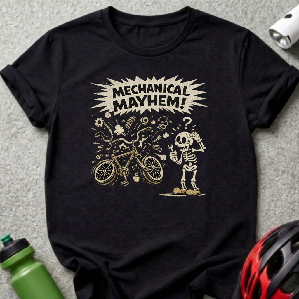 Mechanical Mayhem Skeleton and Bicycle Graphic T-shirt