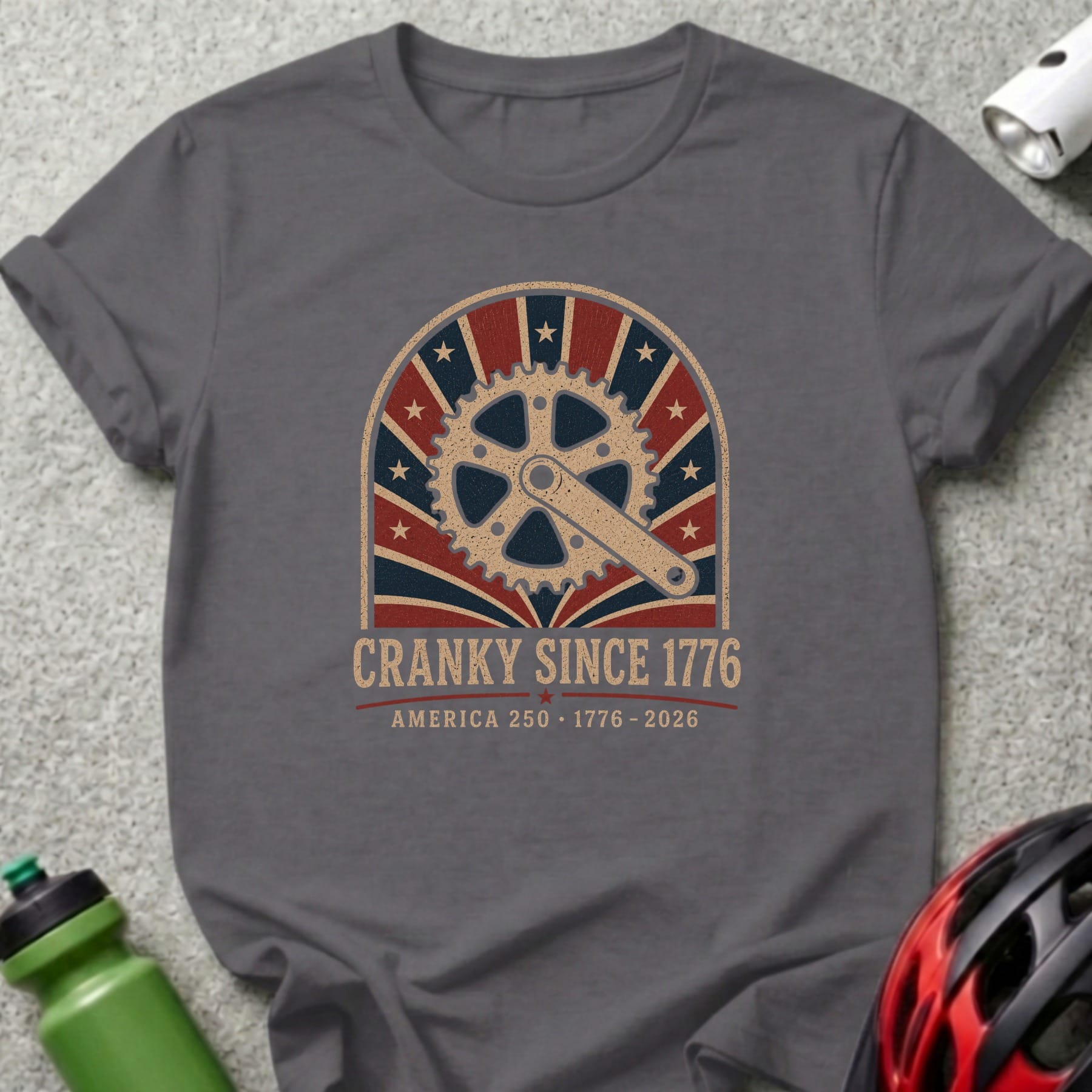 Cracky Since 1776 America 250, 1776-2026 bicycle crankset graphic.